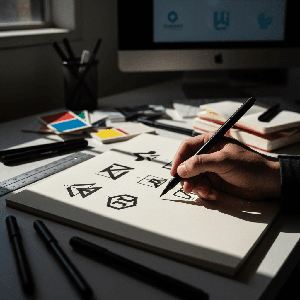 Designer sketching logo concepts by hand