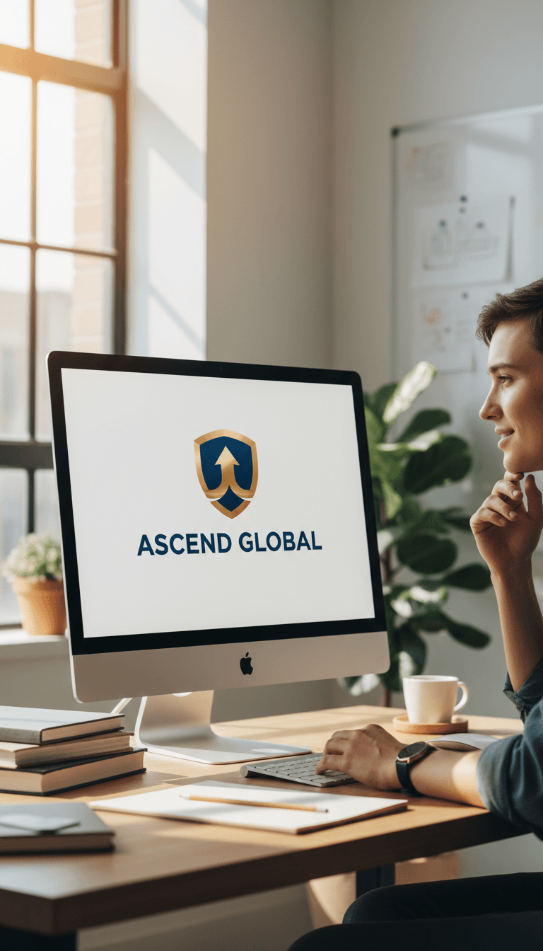 Final logo design displayed on studio monitor