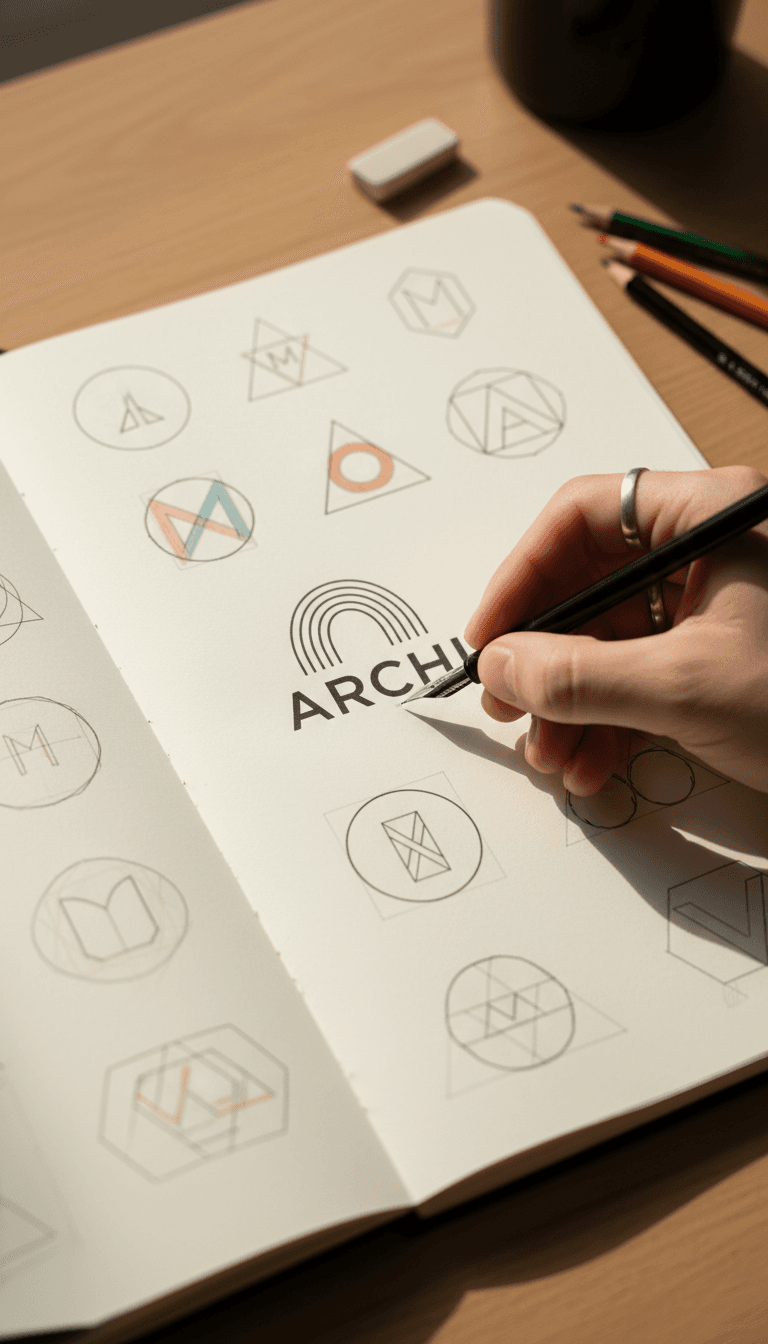 Designer sketching logo concepts by hand