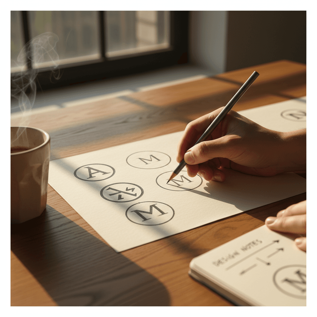 Designer sketching logo concepts at workspace