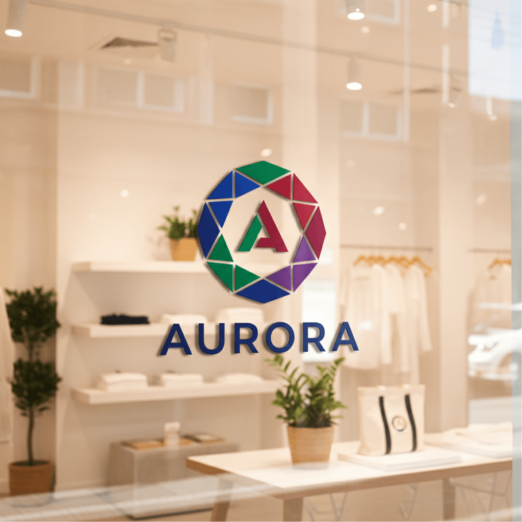 Logo design displayed on storefront window