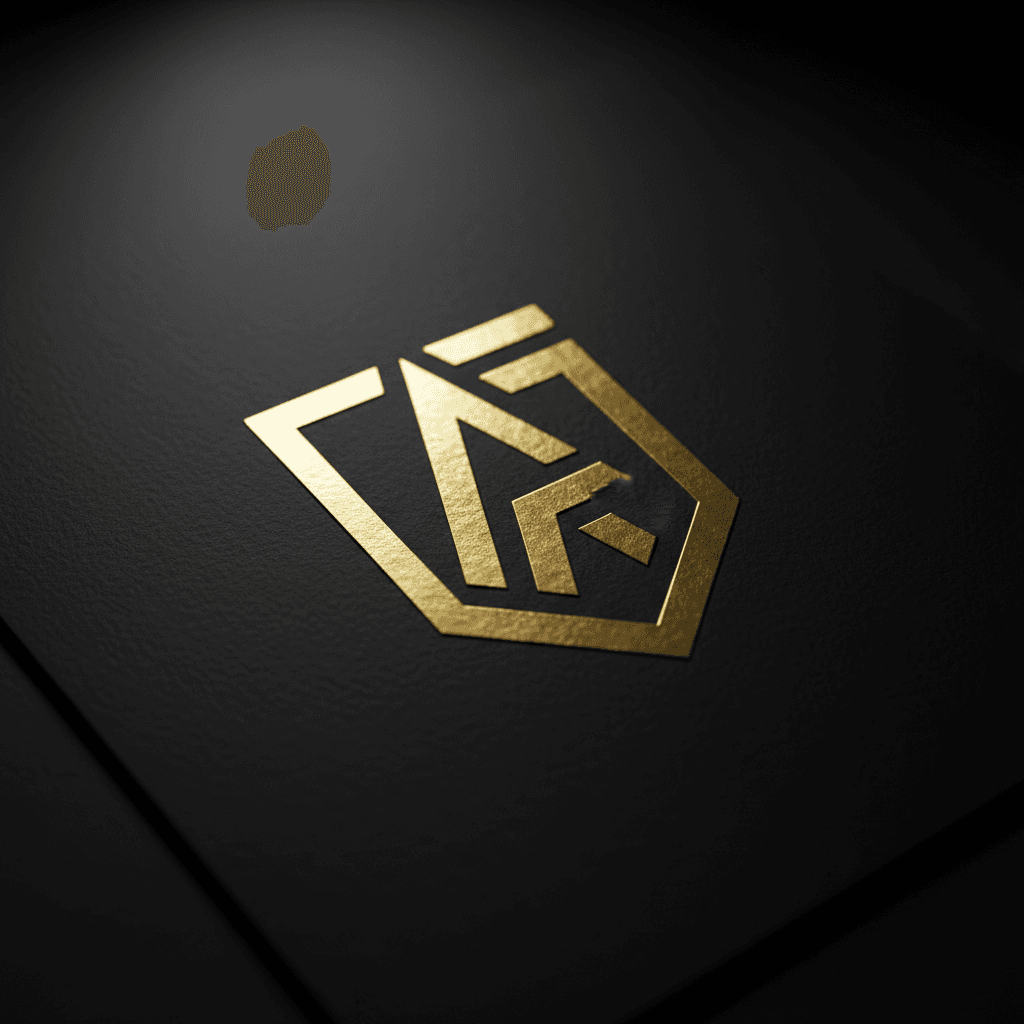 Logo in gold foil on premium black material
