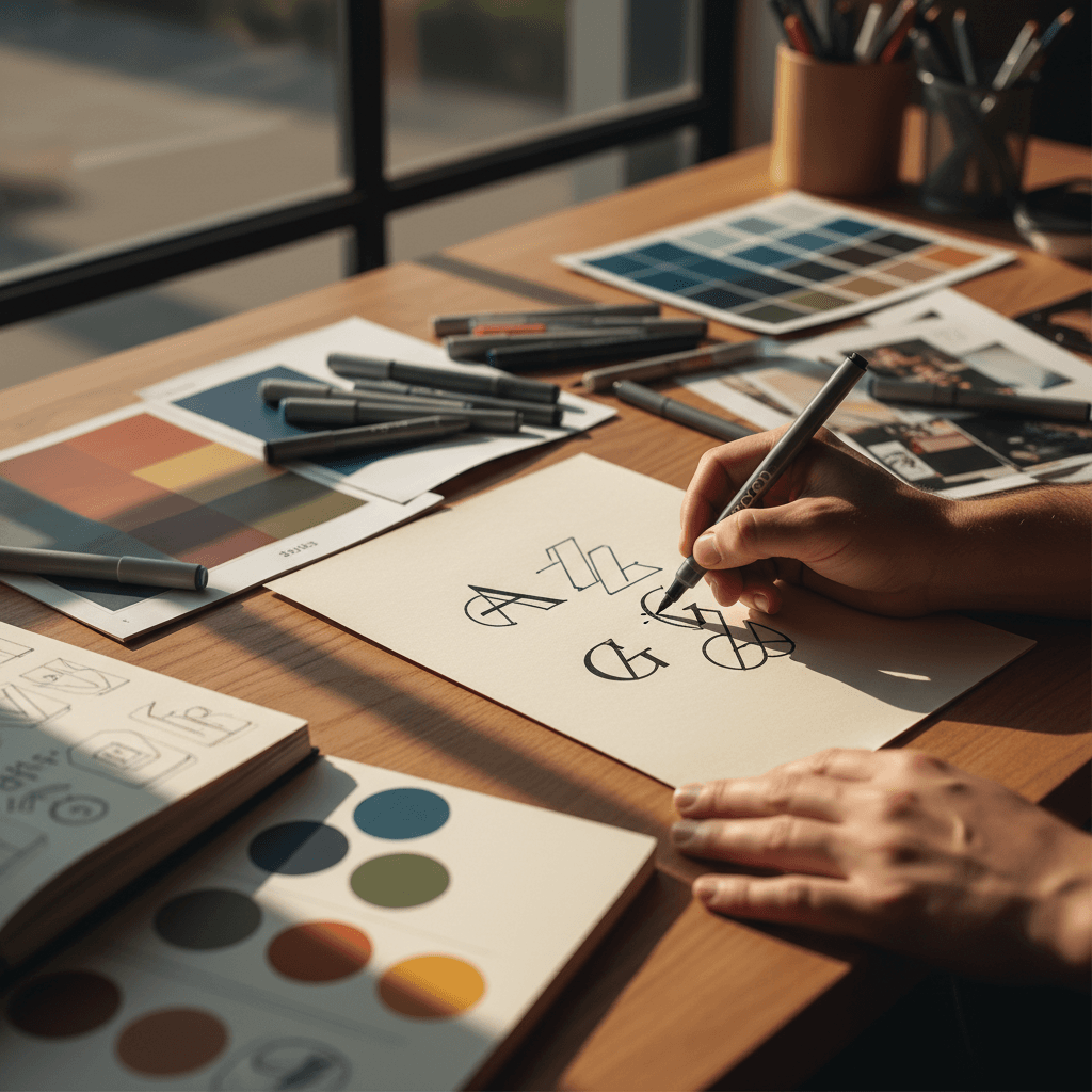 Designer sketching logo concepts by hand