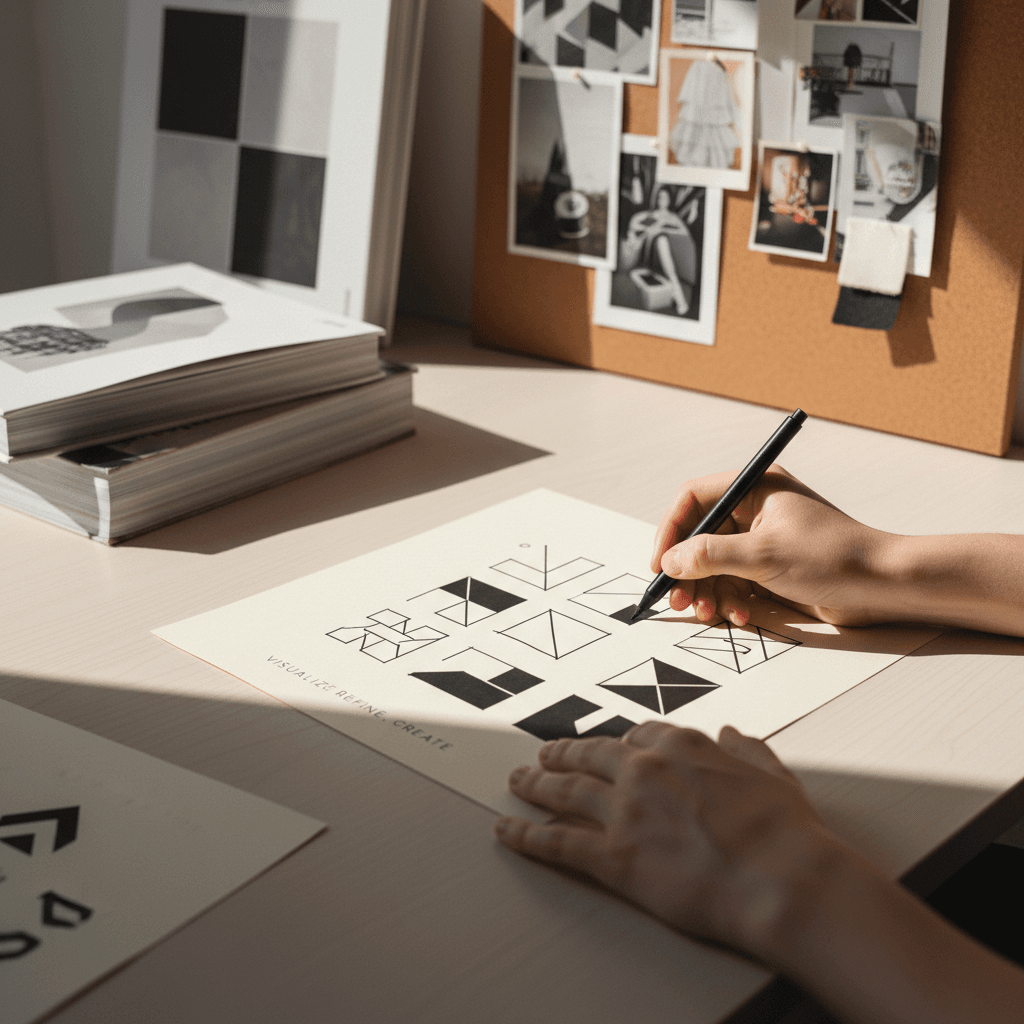 Designer sketching logo concepts by hand