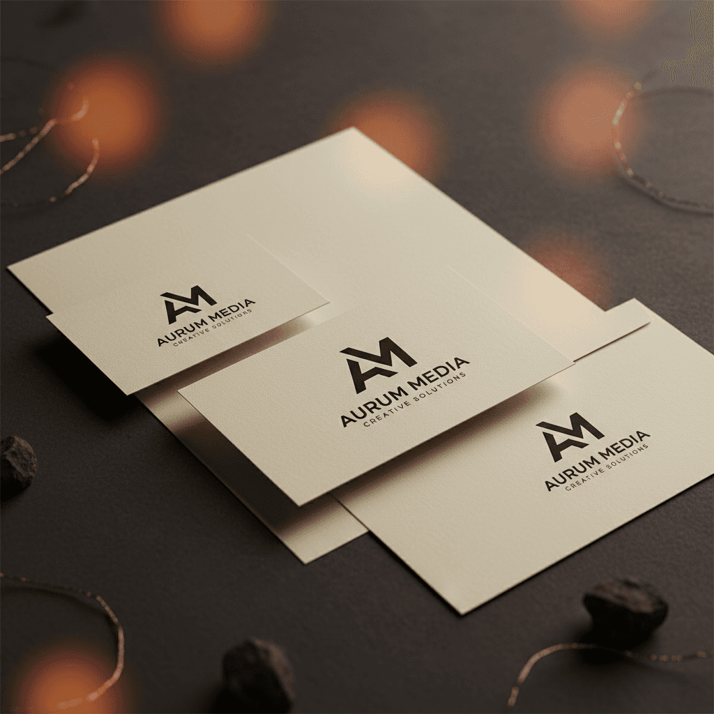 Logo design applied across business card, letterhead, and branded materials