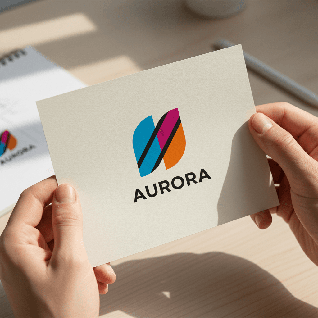 Designer holding printed logo mockup
