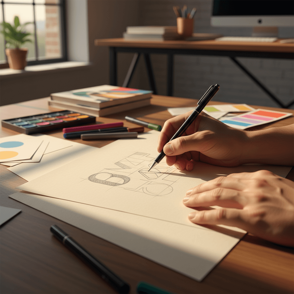 Designer sketching logo concepts by hand